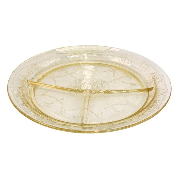 Vintage Federal Glass Amber Depression Divided Dinner Plates Set Of 2 Embossed F - Picture 4 of 9